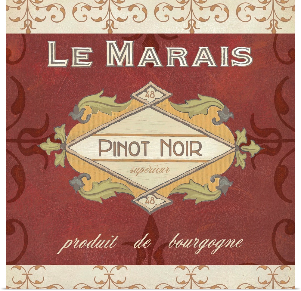 Contemporary artwork of a vintage stylized wine bottle label.