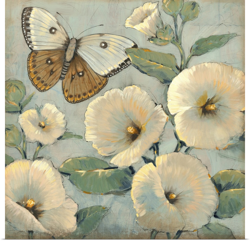 Butterfly and Hollyhocks II