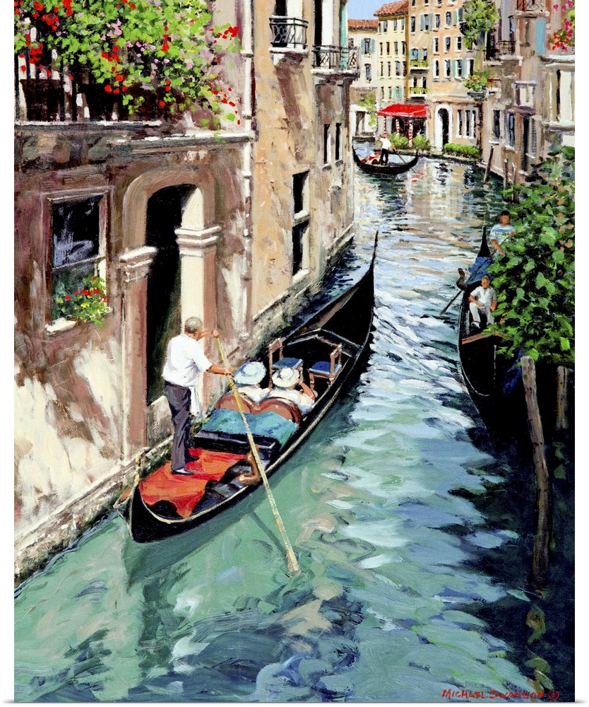 Contemporary artwork of a street scene in the Italian town of Venice.
