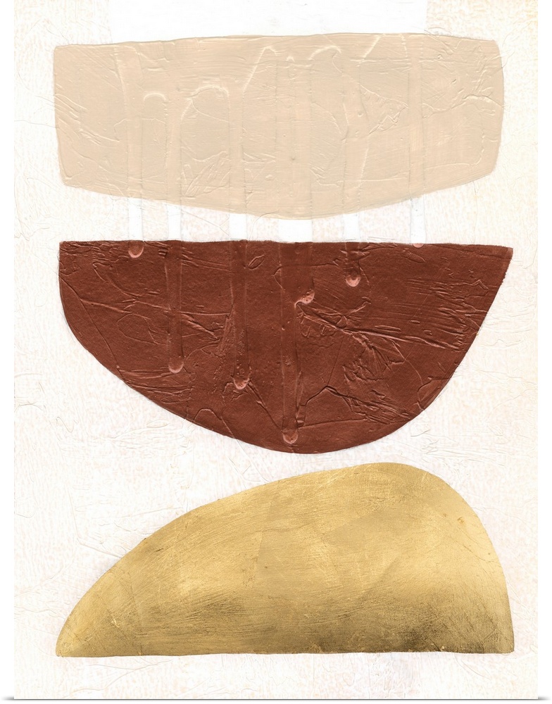 A contemporary, mid-century modern painting of three organic shapes resembling stacked up bowls