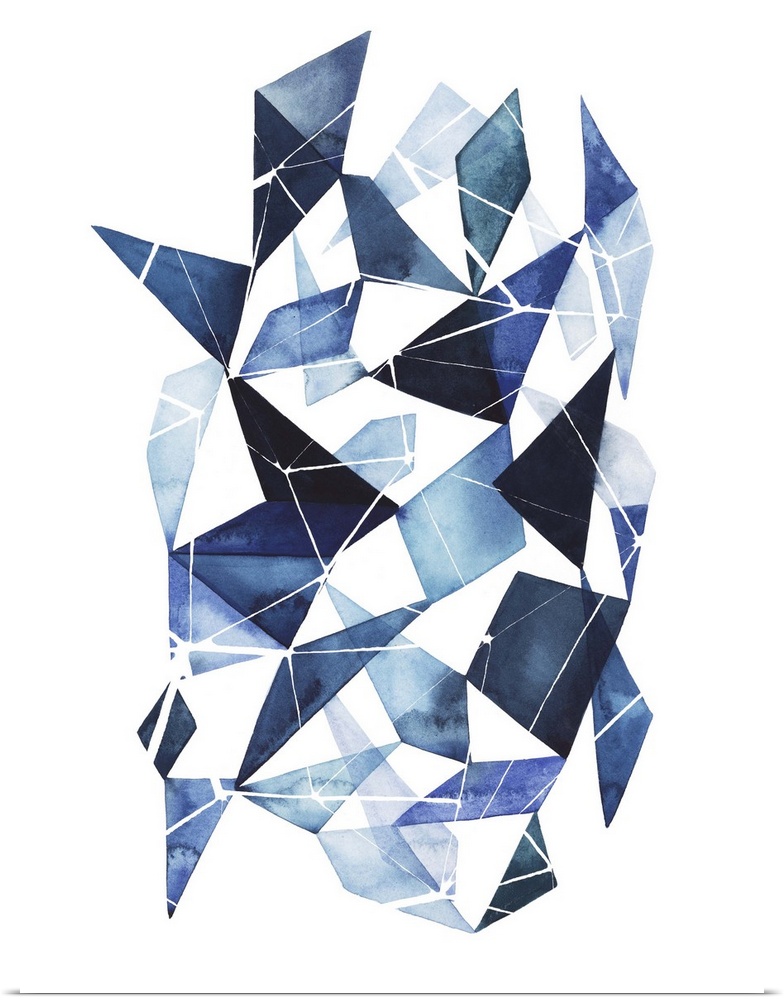 Abstract watercolor geometric artwork in shades of blue.