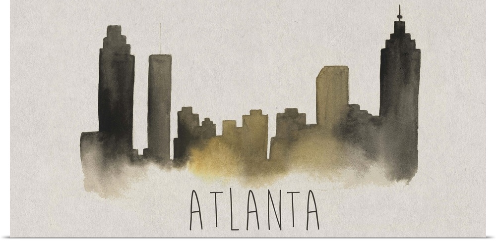 Atlanta city skyline watercolor artwork.