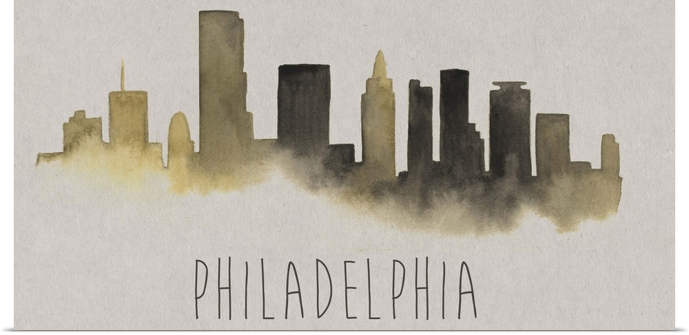 Philadelphia city skyline watercolor artwork.
