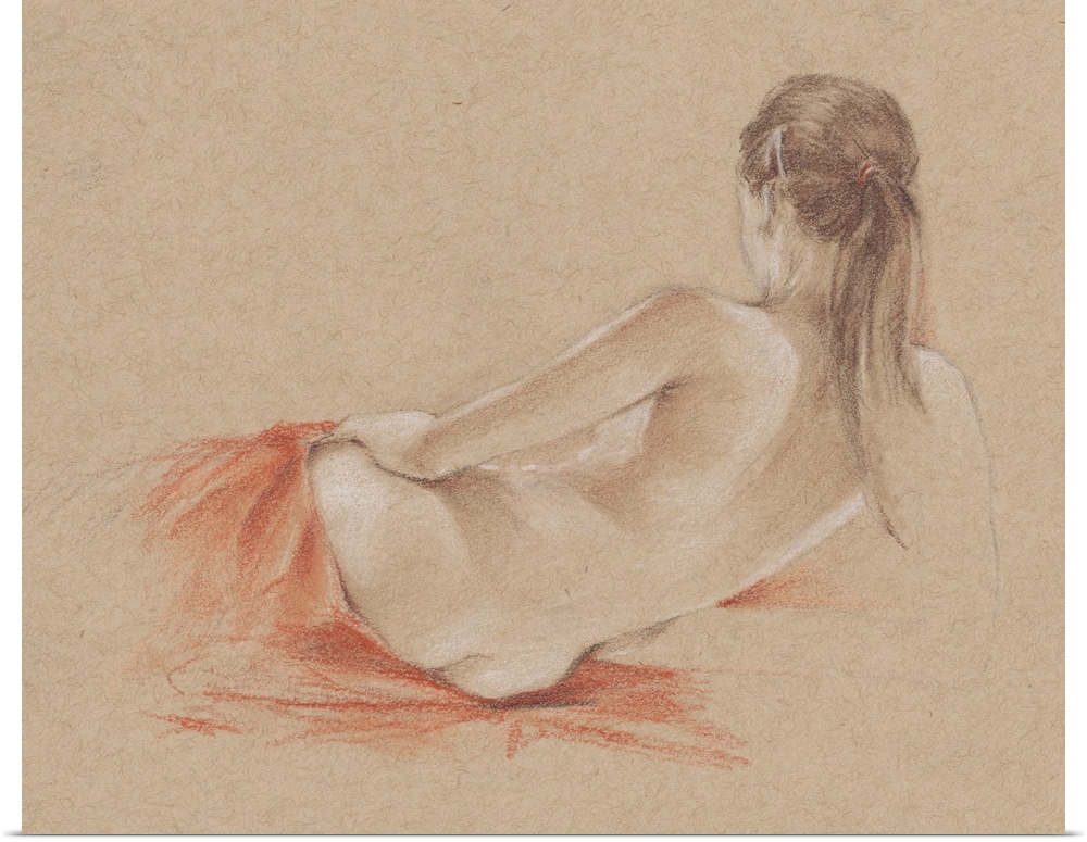 Figure drawing of a nude woman, seen from the back.