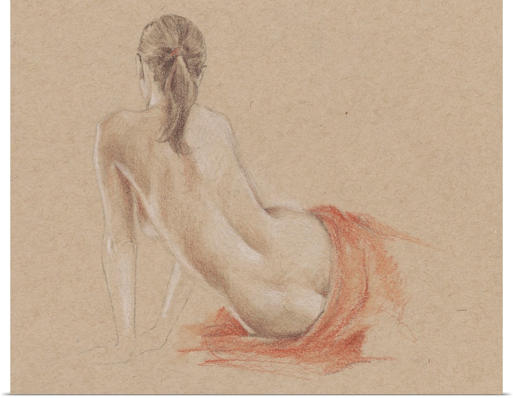 Figure drawing of a nude woman, seen from the back.