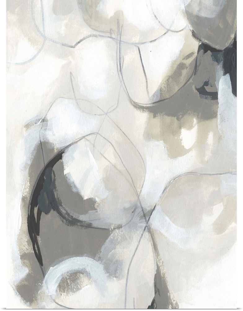 Contemporary abstract painting in neutral gray and beige.