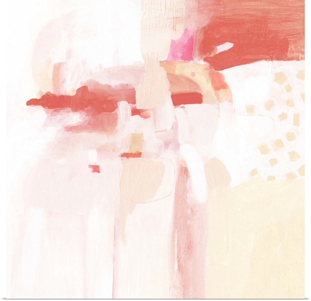 Contemporary abstract painting in shades of peach and coral