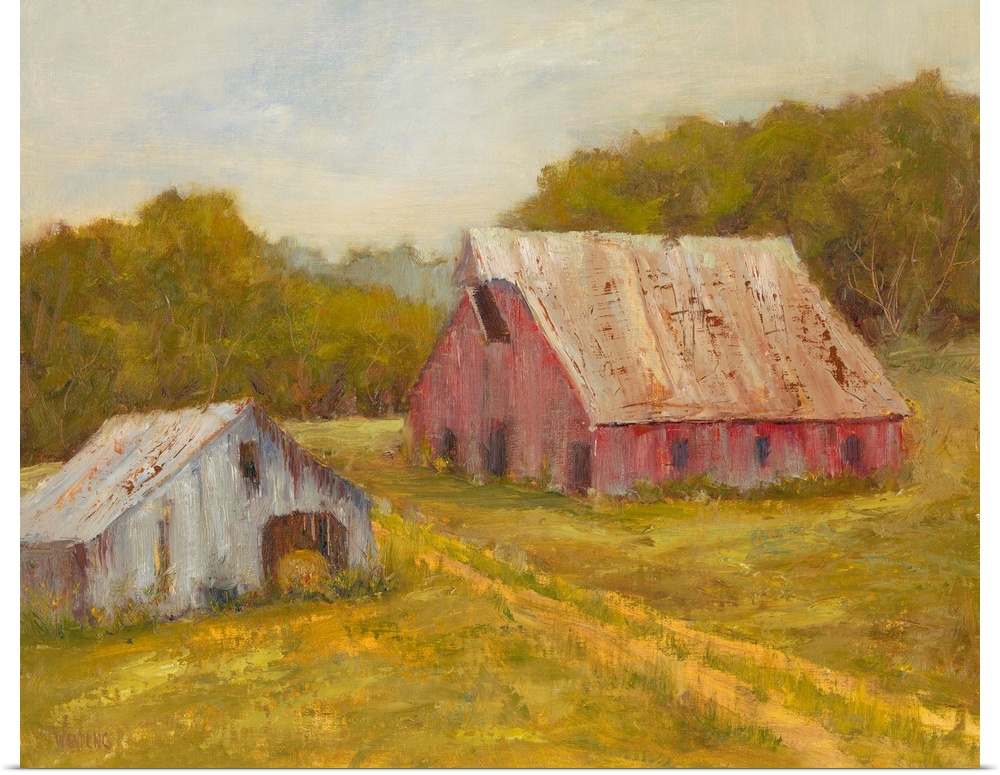 Contemporary artwork featuring lively brush strokes to create a rustic country scene.