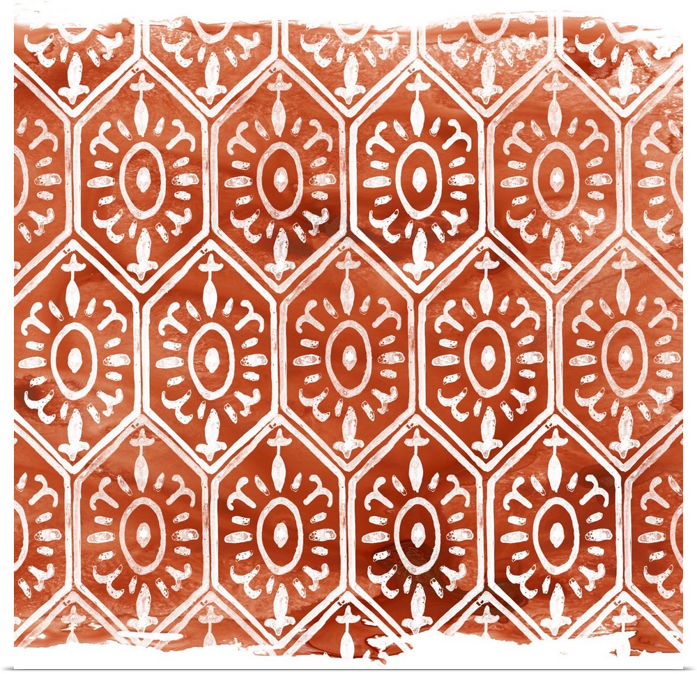 Geometric orange and white classic fabric pattern.