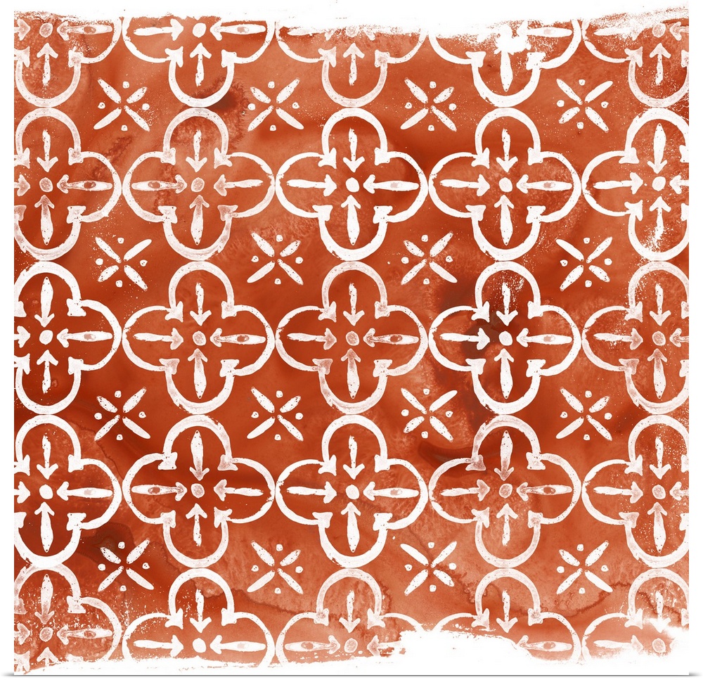 Geometric orange and white classic fabric pattern.