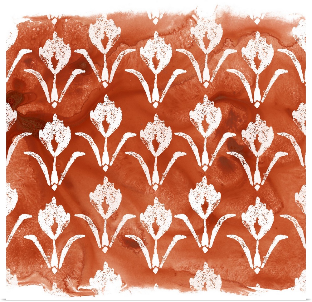 Geometric orange and white classic fabric pattern.