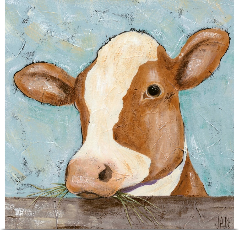 Contemporary painting of a portrait of a cow.