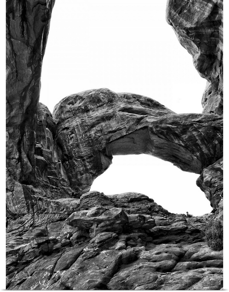 Black and white photograph of Arches National Park.