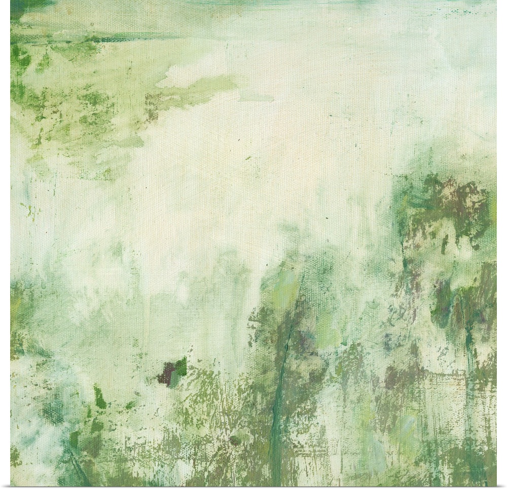 Abstract artwork in mossy green shades and textures.