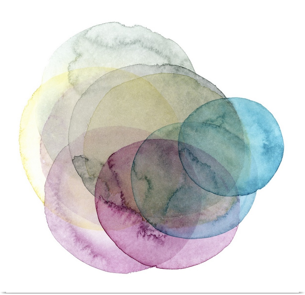 Inspired by the cosmos, these spinning watercolor circles resemble the orbit a planet takes in shades of blue, pink and ye...