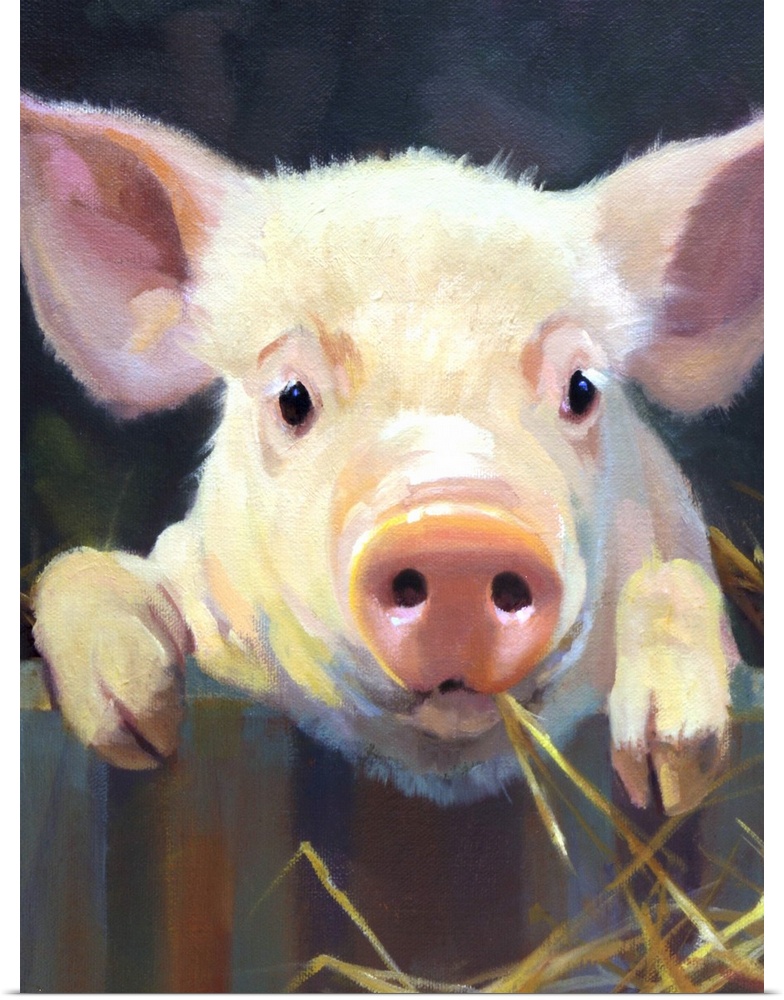 Contemporary painting of a cute pink piglet.