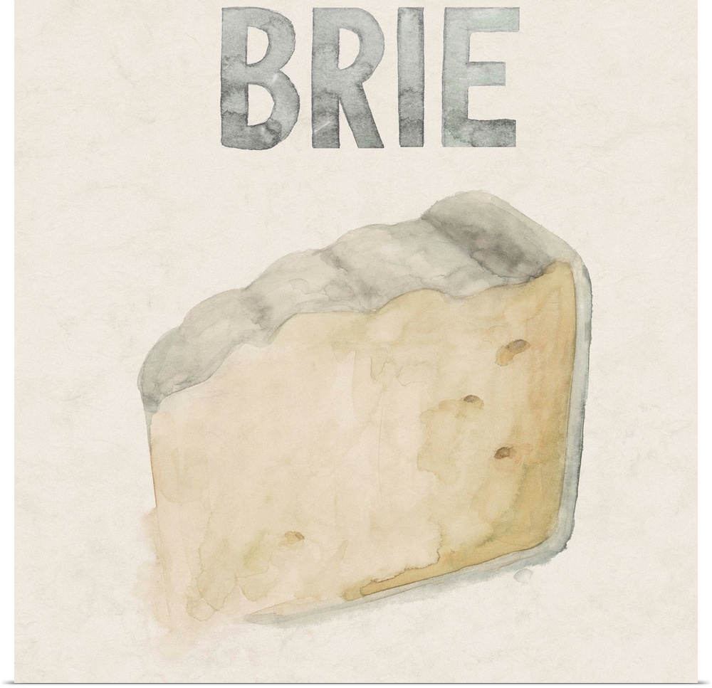 Painting of a slice of soft Brie cheese.