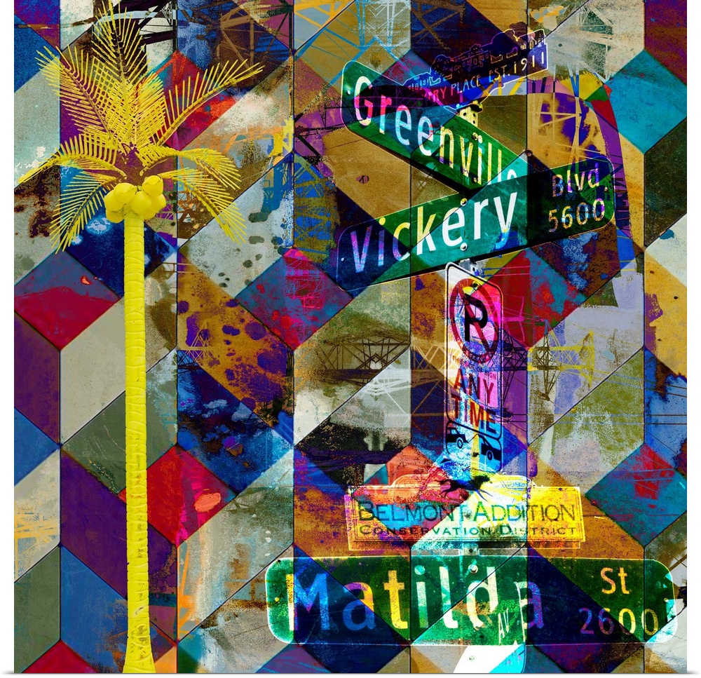 Contemporary collage style artwork using bright colors.