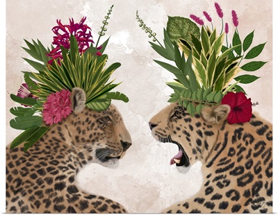 Hot House Leopards, Pair, Pink Green