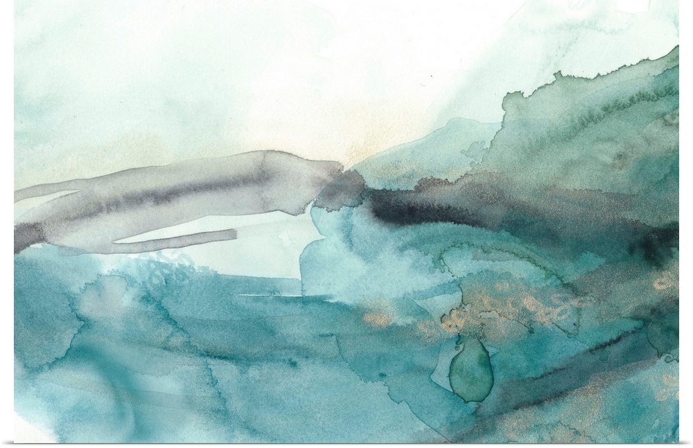 Pale blue watercolor abstract, reminiscent of flowing water.