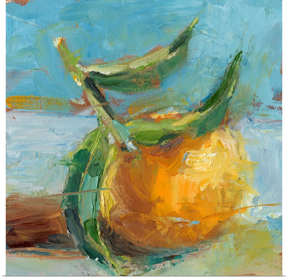 Contemporary painting of a fresh lemon in an impressionist style.