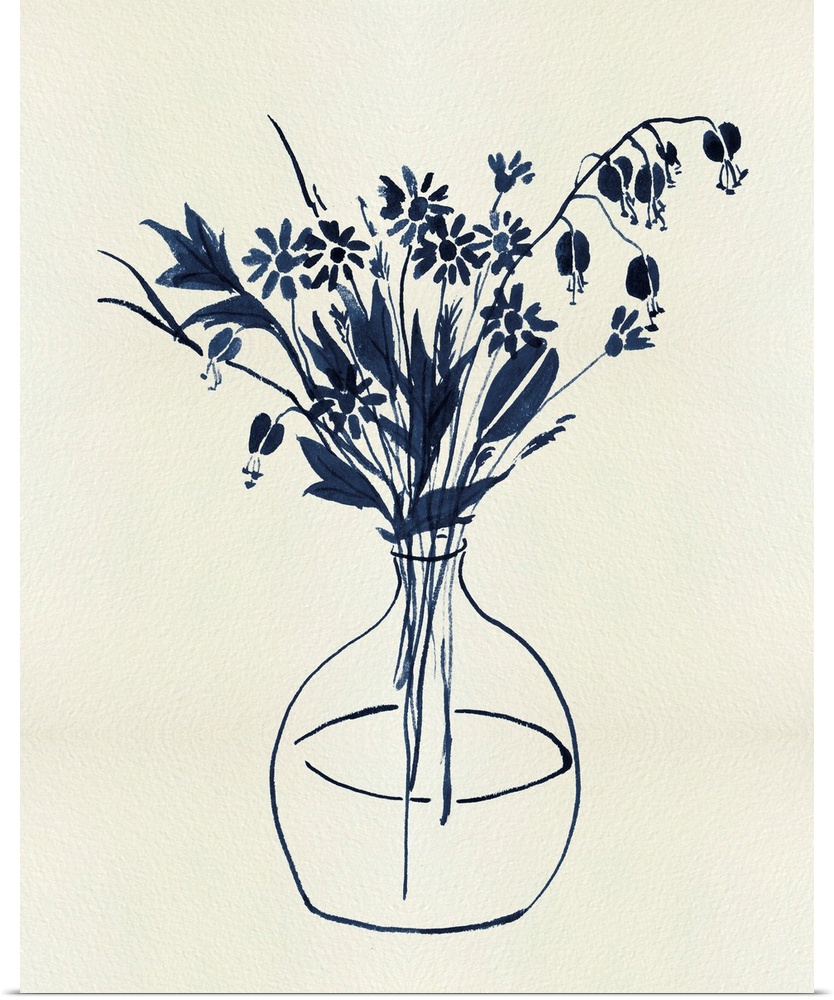 Indigo Floral Vase I