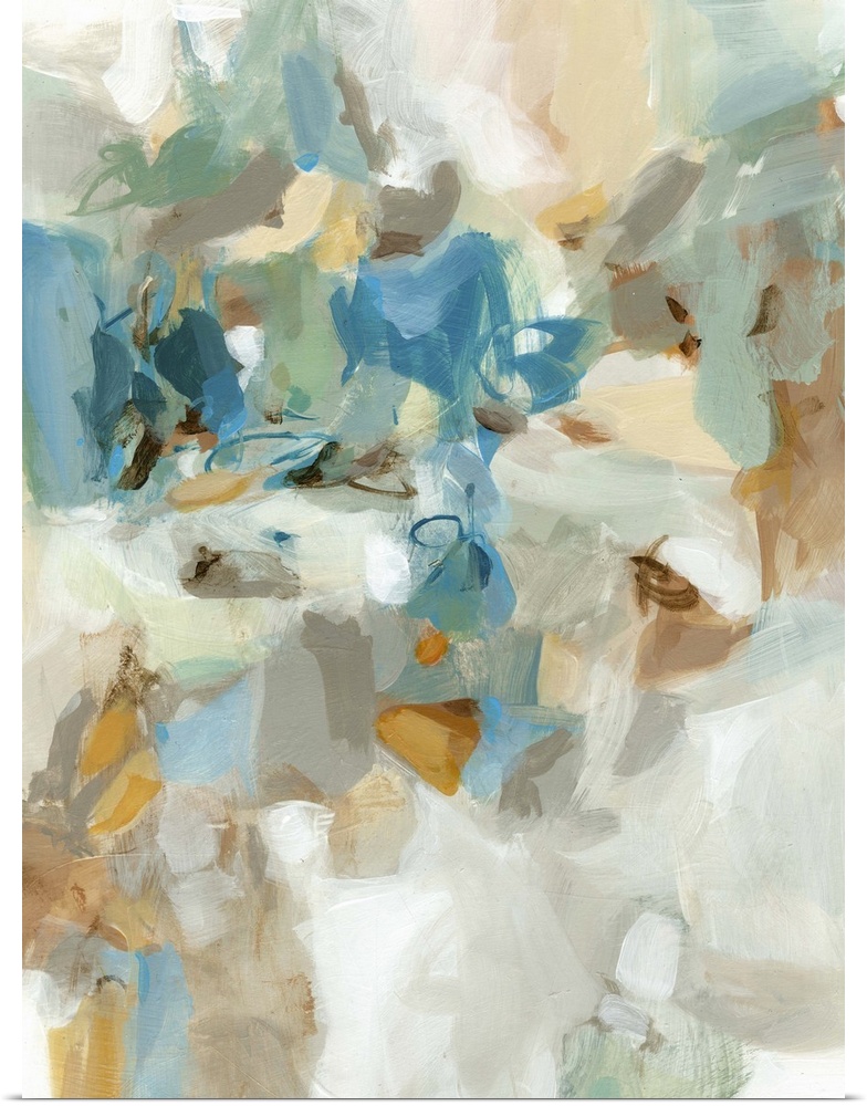 A contemporary abstract panting of a grouping of pale muted tones.