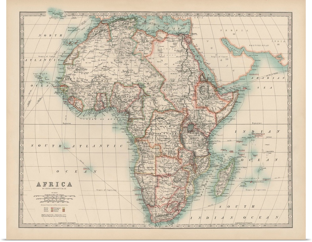 Vintage map of the continent of Africa.