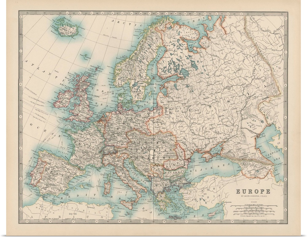 Vintage map of the continent of Europe.