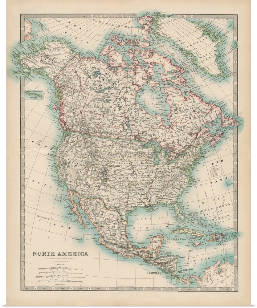 Vintage map of the continent of North America.