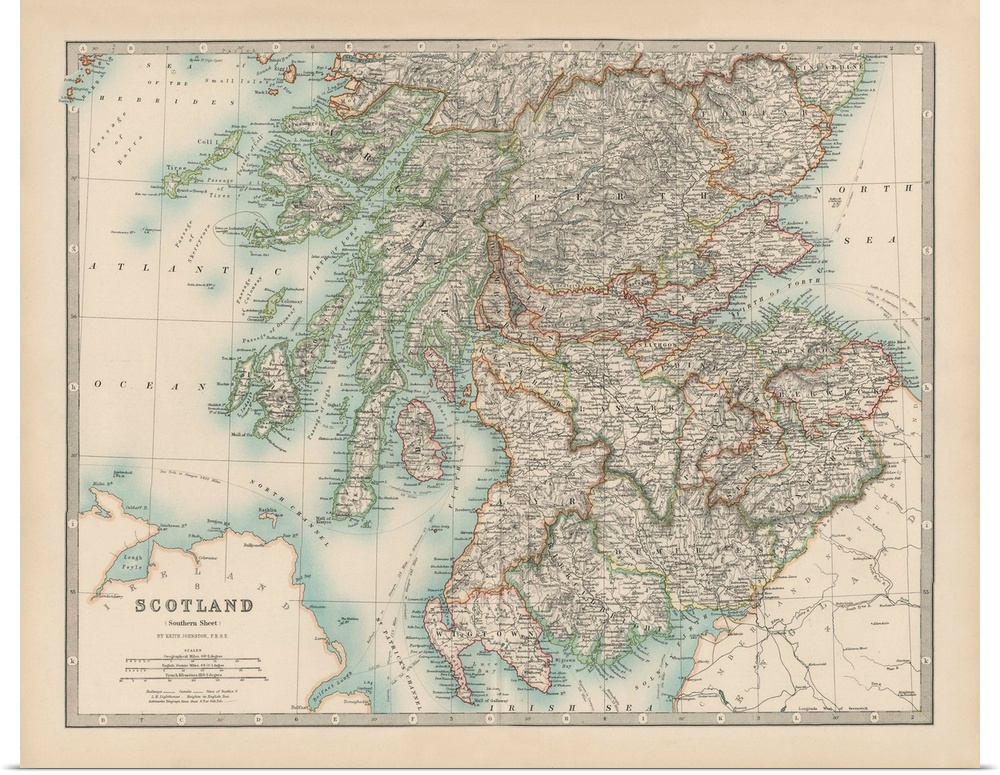 Vintage map of the country of Scotland.