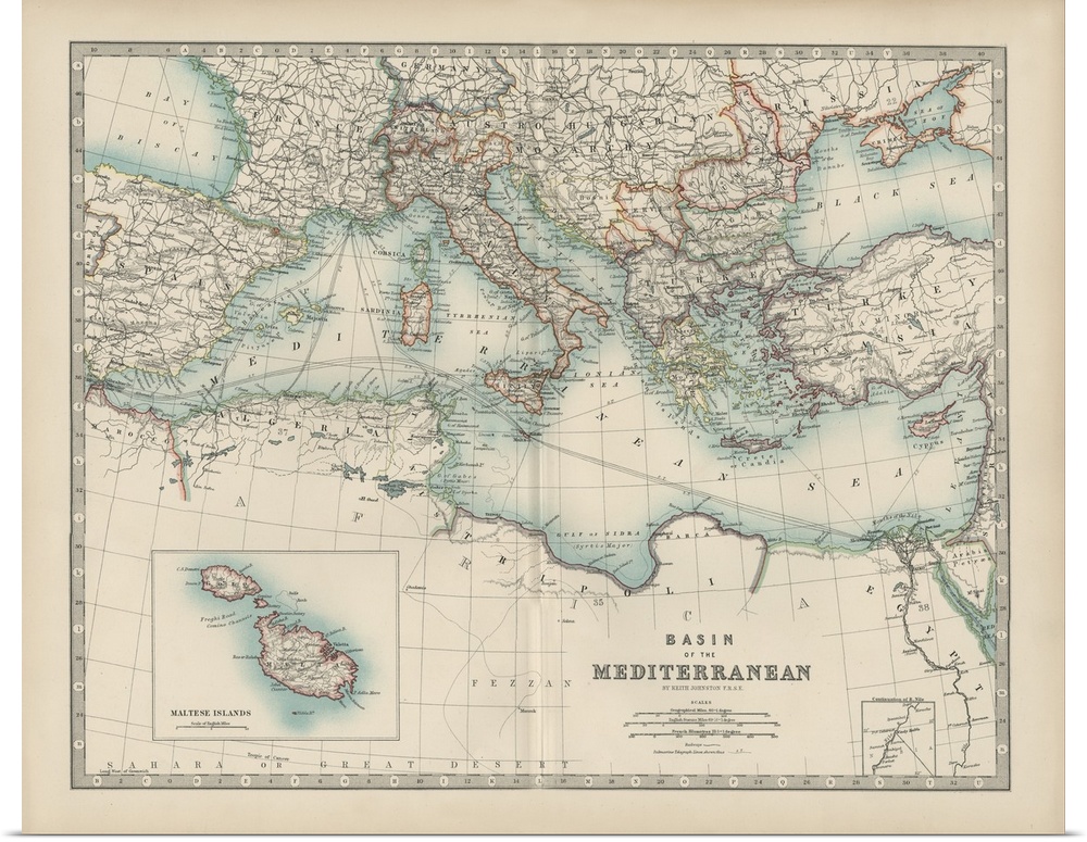 Vintage map of the Mediterranean region.