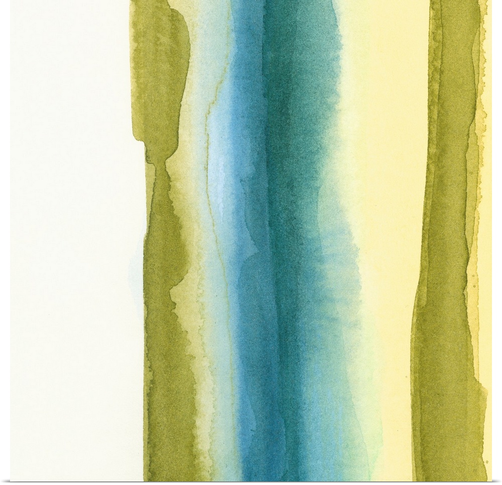 Watercolor painting of vertical stripes of muted washed out colors that are bleeding together.