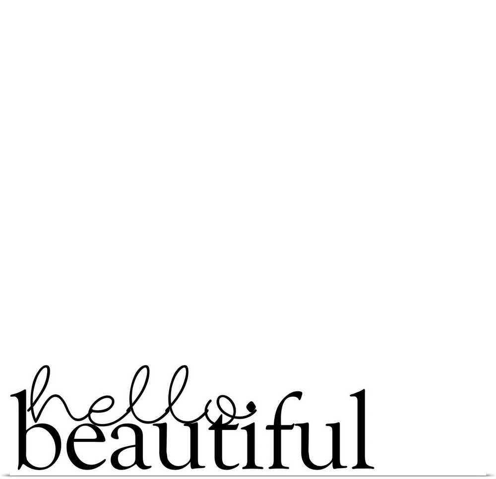 'Hello Beautiful' minimalist typography on a white square background.