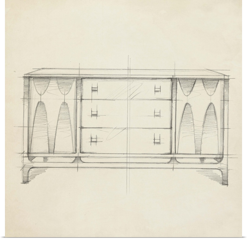 Industrial design diagram of a stylish desk.