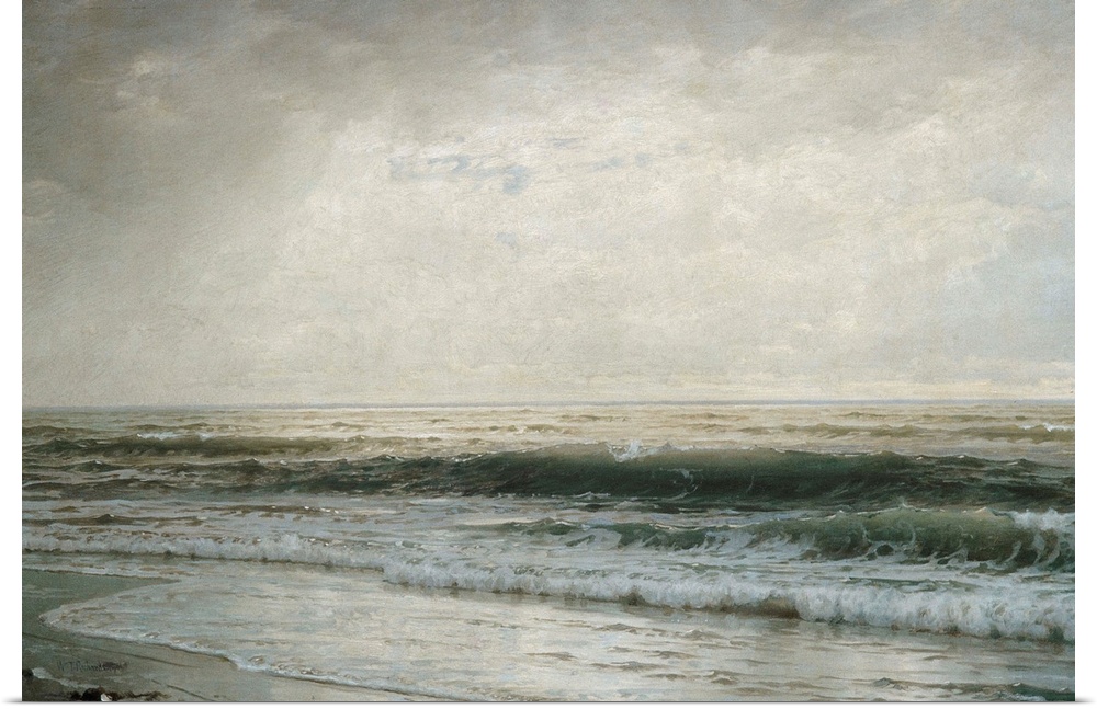Classic painting of low ocean waves on a grey day.