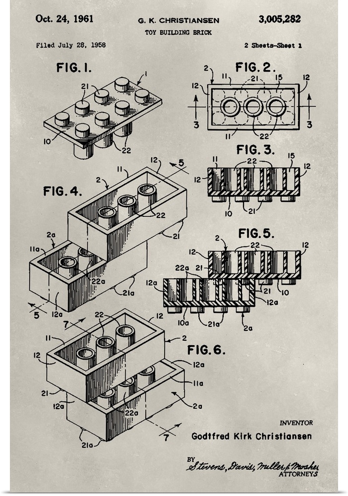 Vintage patent illustration of a lego.