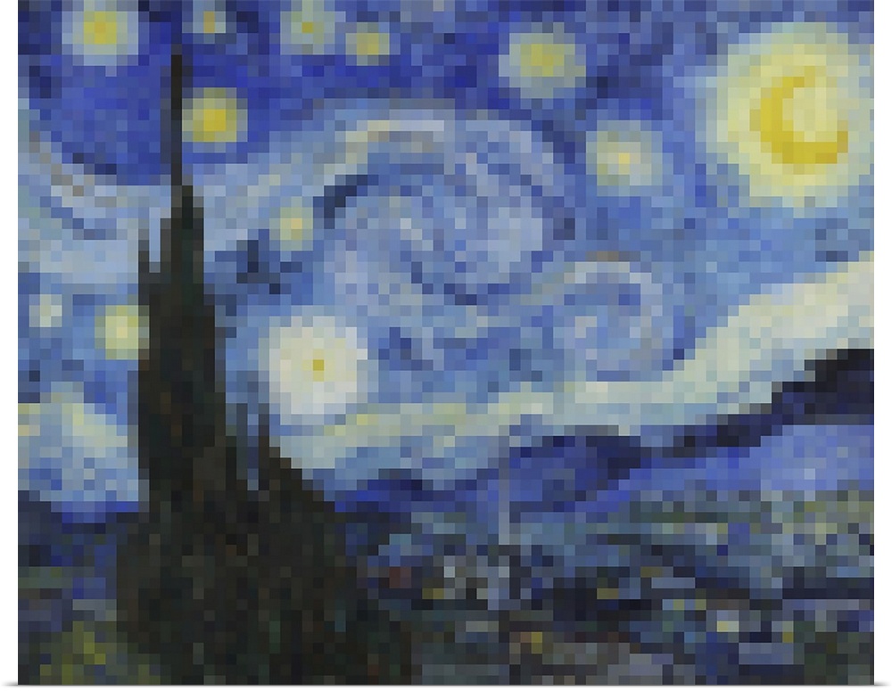 A modern rendering of the Van Gogh classic painting, rendered in pixel format