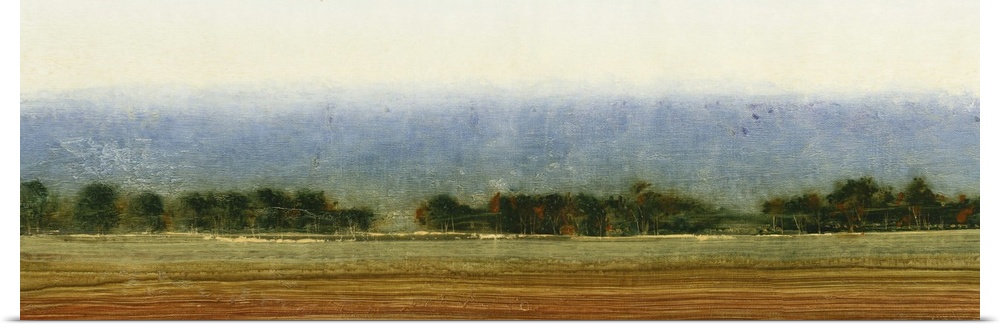 Contemporary painting of an open field of farmland ready for planting.