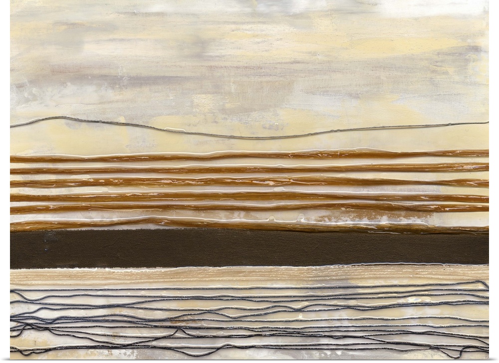 Contemporary abstract painting using horizontal stripes and earth tones with a rustic feel.