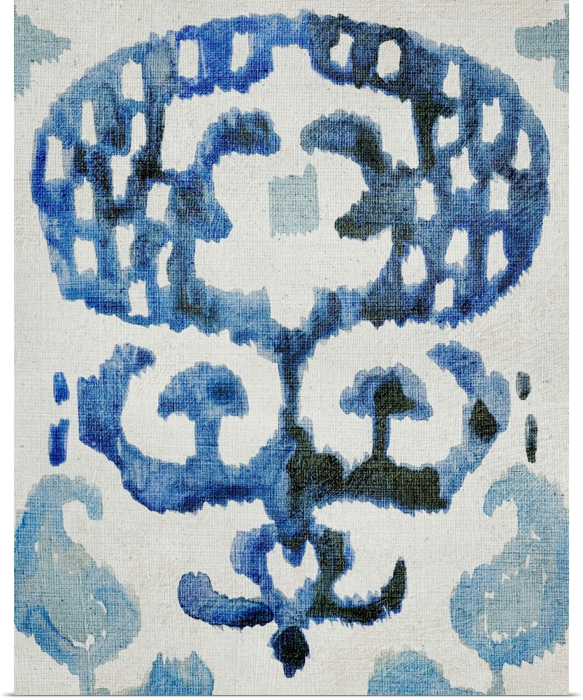 Sapphire blue bohemian ikat pattern in watercolor.