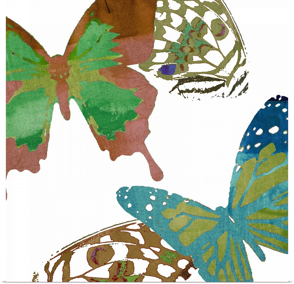 Contemporary butterfly art using vibrant colors against a white background.