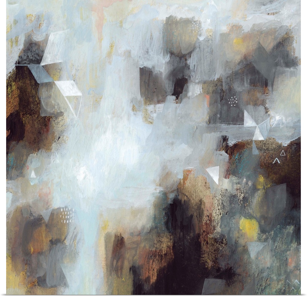 Contemporary abstract painting in contrasting dark and light hues.