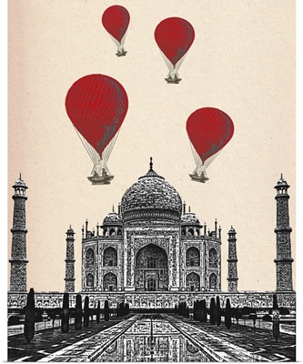 Taj Mahal and Red Hot Air Balloons