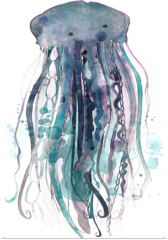 Watercolor painting of a jellyfish against a white background.