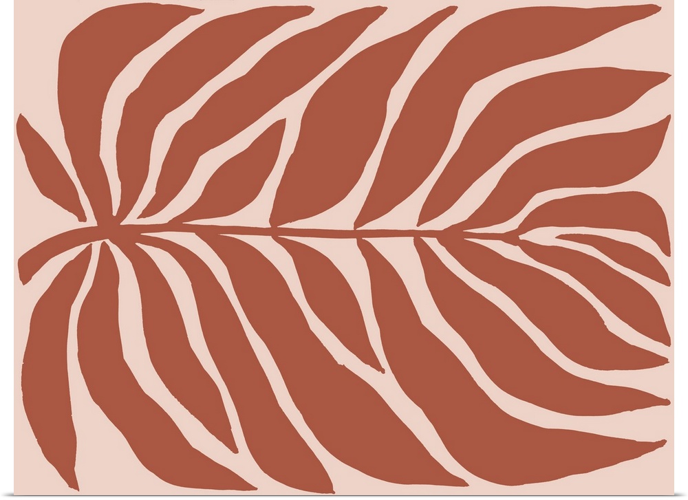 A minimalist contemporary illustration of a large leaf filling the whole space. In modern shades of terracotta on a peach ...