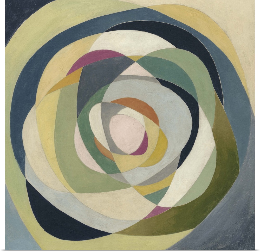 Contemporary geometric painting using concentric oblong shapes.