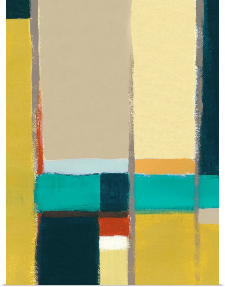Mid-century inspired contemporary abstract painting using geometric forms.