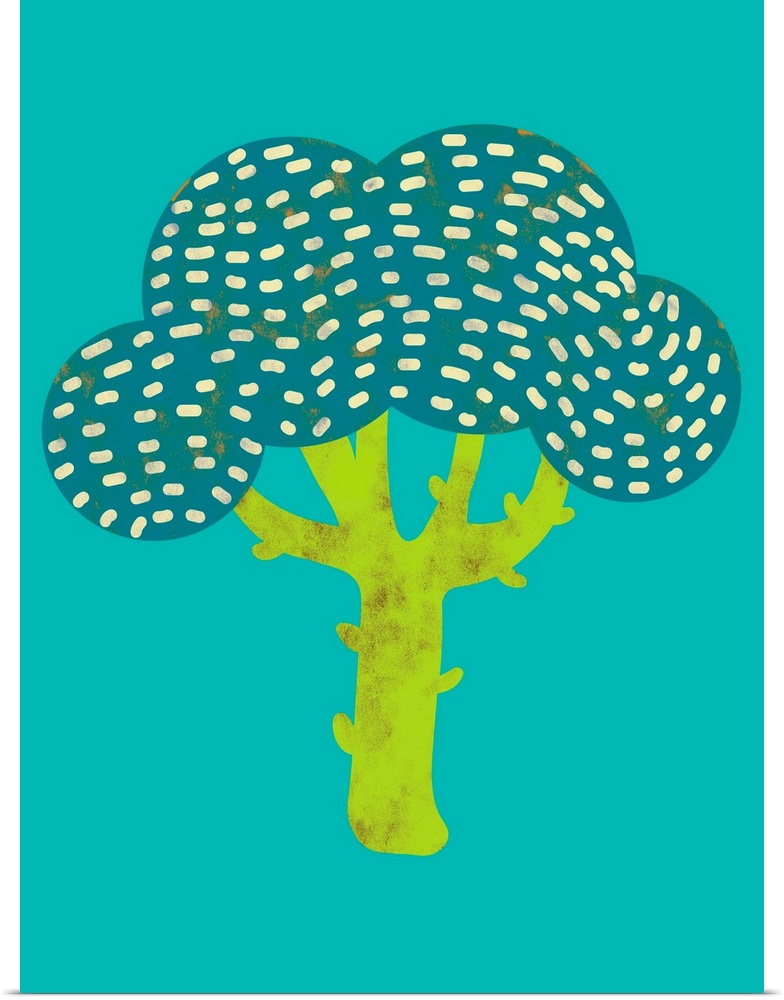 Fun and contemporary painting of a head of broccoli.