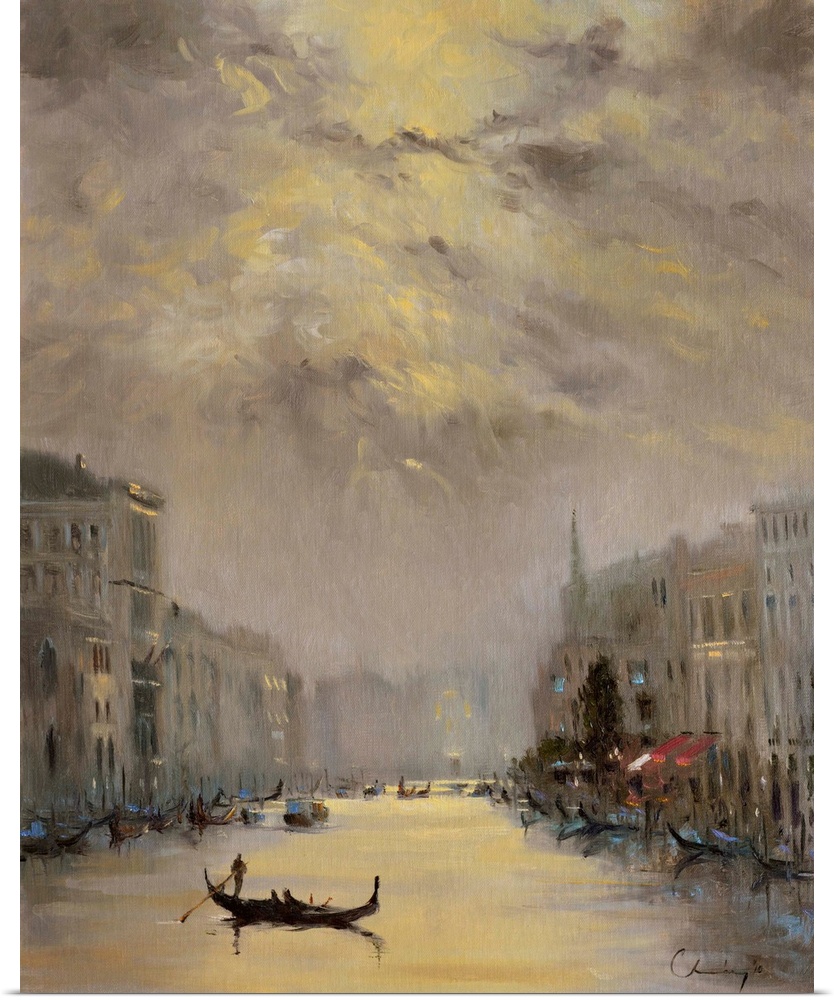 A contemporary painting of a Venetian cityscape.